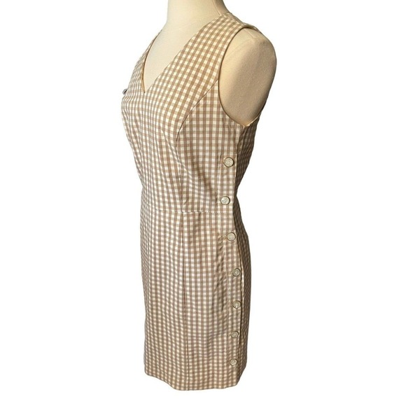J. Mclaughlin NEW Tan Paulson Gingham Sleeveless Dress Size 8 Stretchy V-Neck - Picture 2 of 9